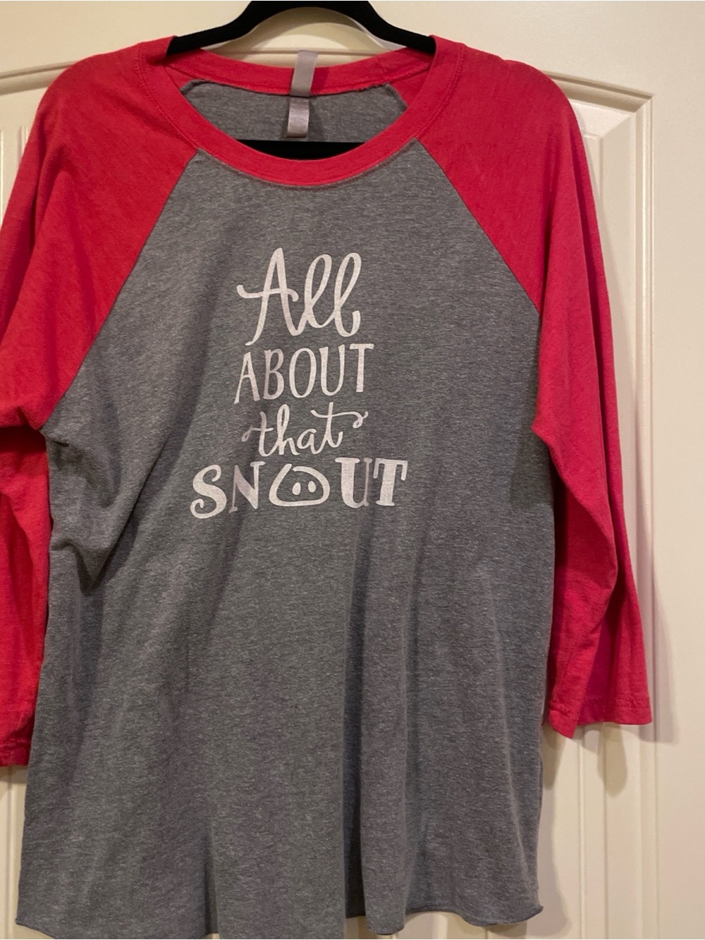 Next Level Apparel Grey & Red Raglan Long Sleeve Tee